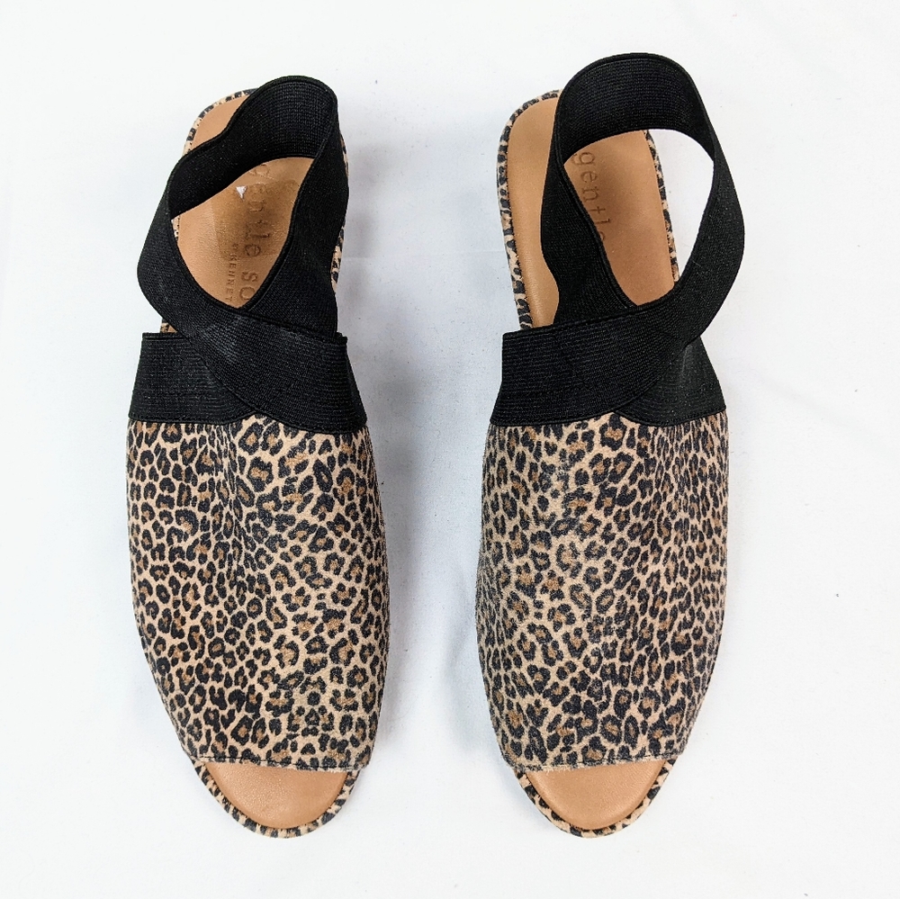 Gentle Souls Lily X-cross Elastic Ankle Strap Suede Cheetah Slip-On Sandals sz.9 - Picture 5 of 10